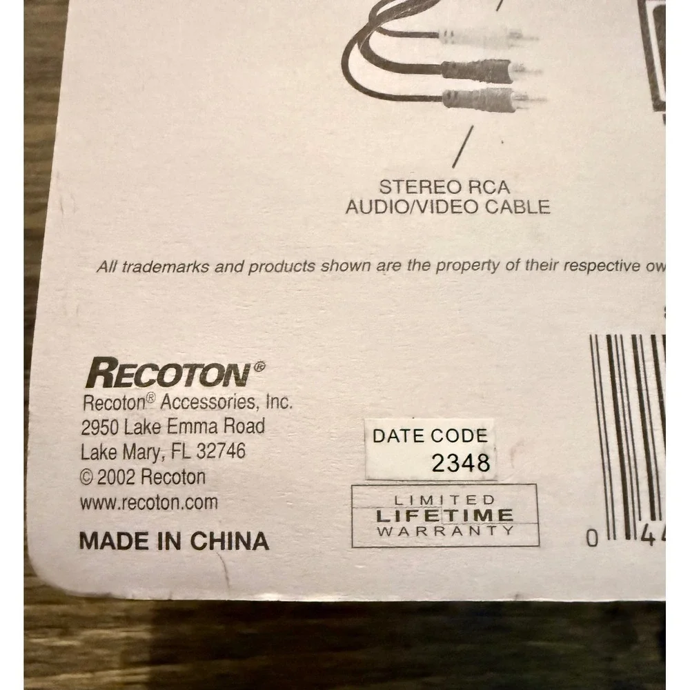Recoton RCA Stereo Audio Video Cable 6ft Black NEW Gold Plated TSVG310 Composite
